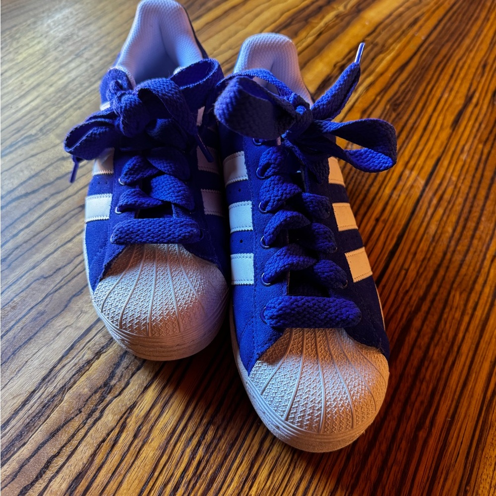 Adidas Superstar Men's Blue Suede and White Athletic Shoes